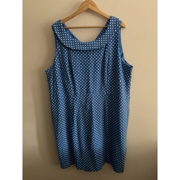 Lands' End ponte knit sleeveless dress size 26 Blue polka dot Retro Pinup - Picture 1 of 10